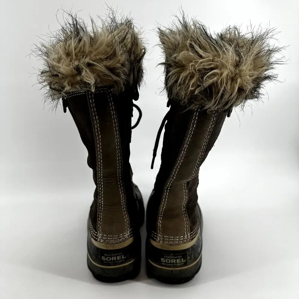Sorel Joan of Arctic Boots Leather Winter Snow Lace Up Faux Fur Outdoor Brown 7